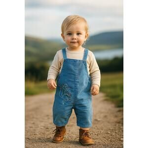 VTG Stones Wear Embroidered Corduroy Overalls Baby Toddler Size 24m Blue USA